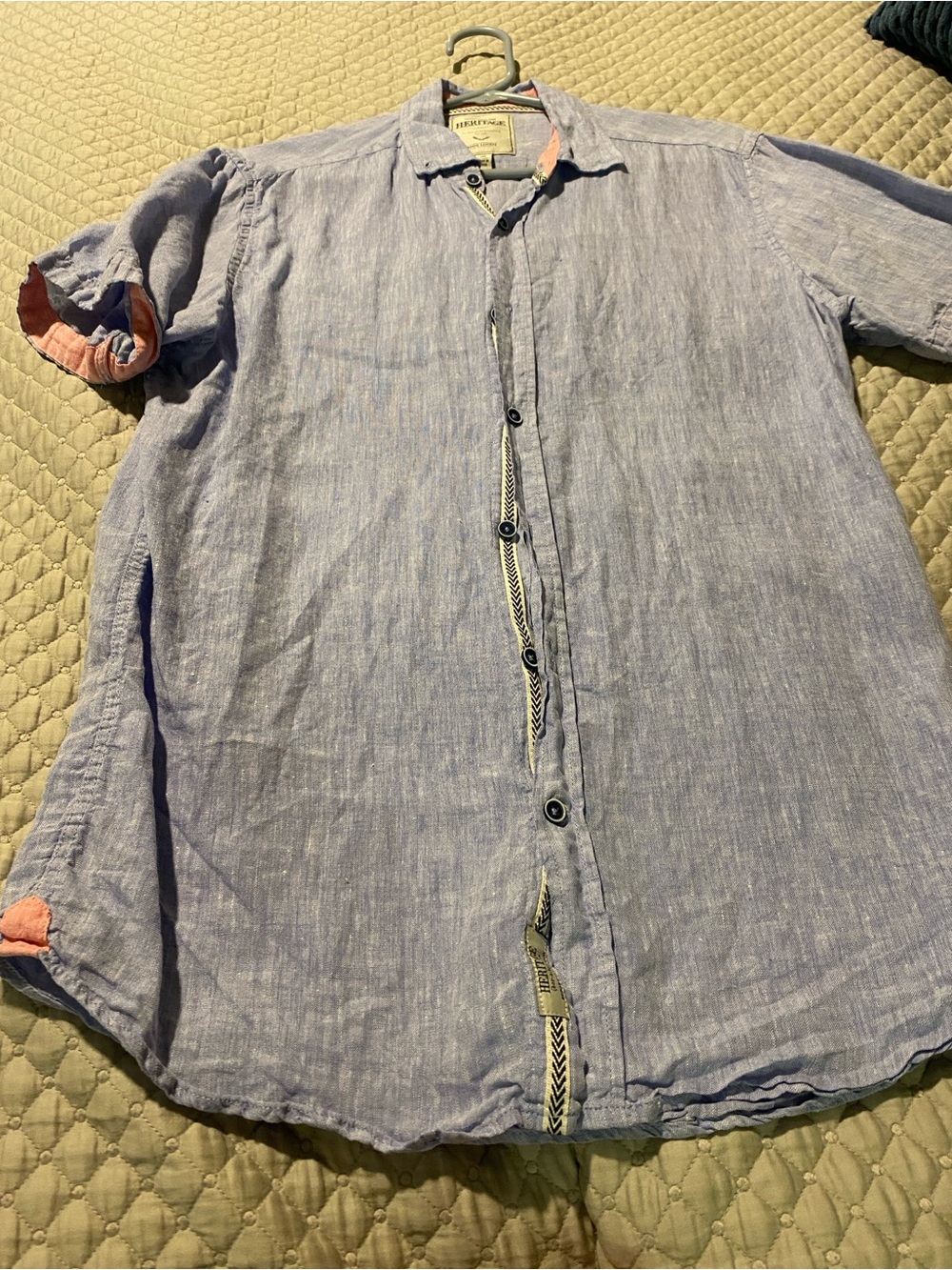 Heritage Light Blue Linen Shirt with Pink Trim
